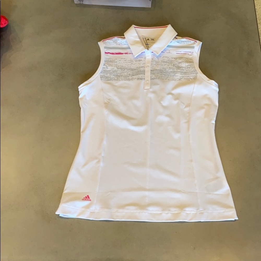 Adidas NWT White/Grey/Pink Sleeveless Collar Shirt